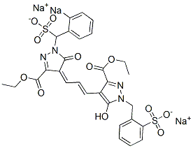 2-[3-Ethoxycarbonyl-4-[3-[3-ethoxycarbonyl-5-oxo-1-(2-sodiosulfobenzyl)-2-pyrazolin-4-ylidene]-1-propenyl]-5-hydroxy-1H-pyrazol-1-ylmethyl]benzenesulfonic acid sodium salt Structure