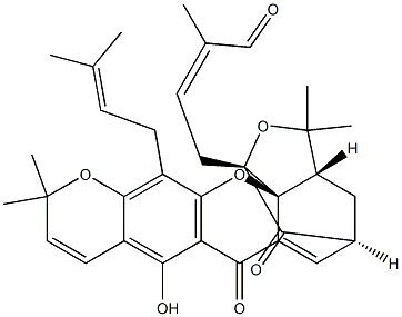 2-Butenal, 2-methyl-4-[3a,4,5,7-tetrahydro-8-hydroxy-3,3,11,11-tetramethyl-13-(3-methyl-2-butenyl)-7,15-dioxo-1,5-methano-1H,3H,11H-furo[3,4-g]pyrano[3,2-b]xanthen-1-yl]-, [1R-[1alpha,1(Z),3abeta,5alpha,14aS*]]- 结构式