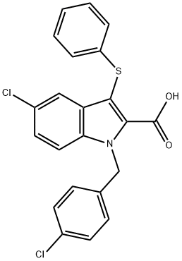 5-CHLORO-1-[(4-CHLOROPHENYL)METHYL]-3-(PHENYLTHIO)-1H-INDOLE-2-CARBOXYLIC ACID Struktur