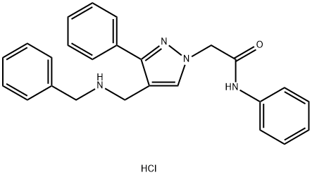 2-{4-[(benzylamino)methyl]-3-phenyl-1H-pyrazol-1-yl}-N-phenylacetamide hydrochloride Struktur