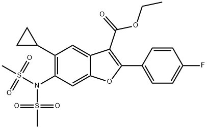 3-Benzofurancarboxylic acid, 6-[bis(Methylsulfonyl)aMino]-5-cyclopropyl-2-(4-fluorophenyl)-, ethyl ester Structure