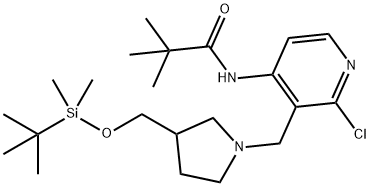 N-(3-((3-(((叔丁基二甲基甲硅烷基)氧基)甲基)吡咯烷-1-基)甲基)-2-氯吡啶-4-基)新戊酰胺 结构式