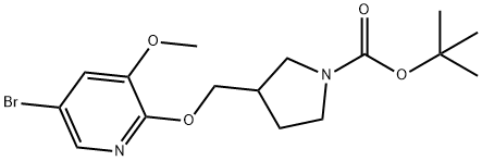 tert-Butyl 3-((5-bromo-3-methoxypyridin-2-yloxy)-methyl)pyrrolidine-1-carboxylate 化学構造式