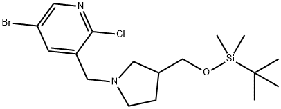 5-溴-3-((3-(((叔丁基二甲基甲硅烷基)氧基)甲基)吡咯烷-1-基)甲基)-2-氯吡啶,1186311-13-6,结构式