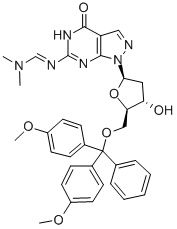 5'-O-DIMETHOXYTRITYL-N2-(N,N-DIMETHYLAMINOMETHYLENE)-8-AZA-7-DEAZA-2'-DEOXYGUANOSINE,118907-74-7,结构式