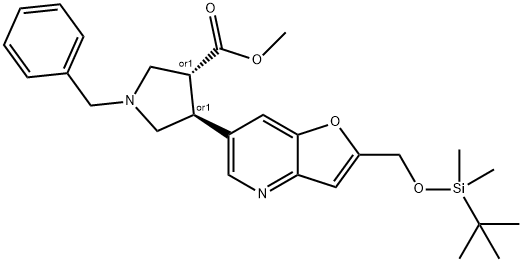 (trans-racemic)-Methyl 1-benzyl-4-(2-((tert-butyldimethylsilyloxy)methyl)furo[3,2-b]pyridin-6-yl)pyr Struktur