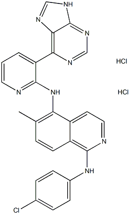 N1-(4-クロロフェニル)-6-メチル-N5-[3-(9H-プリン-6-イル)-2-ピリジル]イソキノリン-1,5-ジアミン二塩酸塩 化学構造式