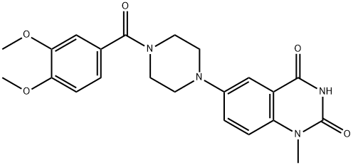 6-(4-(3,4-dimethoxybenzoyl)-1-piperazinyl)-1-methyl-1H,3H-quinazolin-2,4-dione Struktur