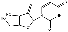 1-((2R,4S,5R)-4-hydroxy-5-(hydroxymethyl)-3-methylene-tetrahydrofuran-2-yl)pyrimidine-2,4(1H,3H)-dione 化学構造式