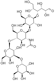 O-ALPHA-D-吡喃半乳糖基-(1-3)-O-BETA-D-吡喃半乳糖基-(1-4)-O-2-(乙酰氨基)-2-脱氧-BETA-D-吡喃葡萄糖基-(1-3)-O-BETA-D-吡喃半乳糖基-(1-4)-D-葡萄糖 结构式