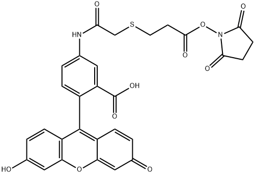 5-{[({3-[(2,5-dioxo-1-pyrrolidinyl)oxy]-3-oxopropyl}sulfanyl)acetyl]aMino}-2-(6-hydroxy-3-oxo-3H-xanthen-9-yl)benzoic acid 化学構造式