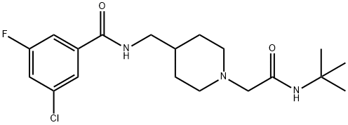 N-((1-(2-(TERT-ブチルアミノ)-2-オキソエチル)ピペリジン-4-イル)メチル)-3-クロロ-5-フルオロベンズアミド 化学構造式