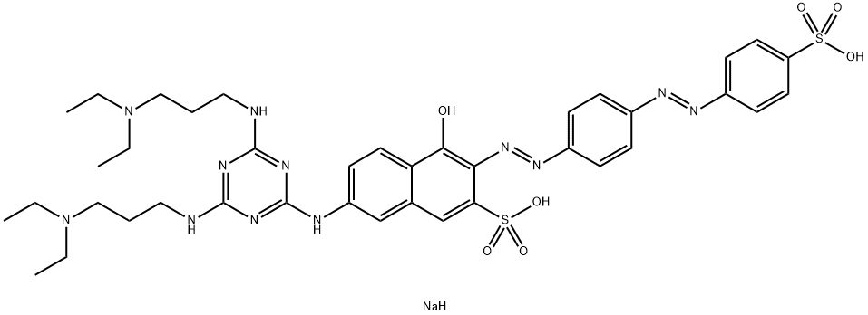 2-Naphthalenesulfonic acid, 7-4,6-bis3-(diethylamino)propylamino-1,3,5-triazin-2-ylamino-4-hydroxy-3-4-(4-sulfophenyl)azophenylazo-, disodium salt Structure