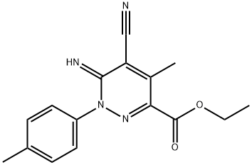 5-氰基-6-亚氨基-4-甲基-1-(对甲苯基)-1,6-二氢哒嗪-3-羧酸乙酯,120049-79-8,结构式