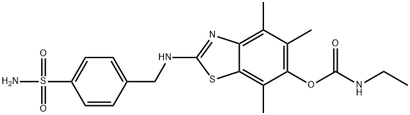 Carbamic  acid,  ethyl-,  2-[[[4-(aminosulfonyl)phenyl]methyl]amino]-4,5,7-trimethyl-6-benzothiazolyl  ester  (9CI) Structure