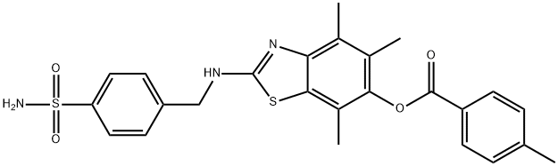 Benzoic  acid,  4-methyl-,  2-[[[4-(aminosulfonyl)phenyl]methyl]amino]-4,5,7-trimethyl-6-benzothiazolyl  ester 结构式