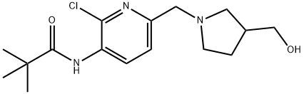 N-(2-クロロ-6-((3-(ヒドロキシメチル)ピロリジン-1-イル)メチル)ピリジン-3-イル)ピバルアミド 化学構造式