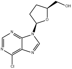 (2S,5R)-5-(6-クロロ-9H-プリン-9-イル)テトラヒドロ-2-フランメタノール 化学構造式