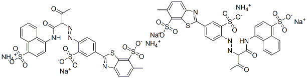 7-Benzothiazolesulfonic acid, 6-methyl-2-[4-[[2-oxo-1-[ [(4-sulfo-1-naphthalenyl)amino]carbonyl]propyl]azo ]-3-sulfophenyl]-, ammonium sodium salt 结构式