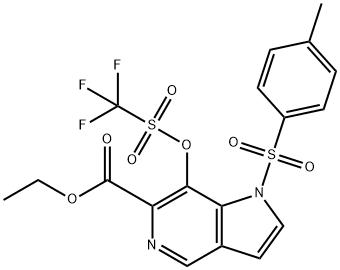 ethyl 1-tosyl-7-(trifluoromethylsulfonyloxy)-1H-pyrrolo[3,2-c]pyridine-6-carboxylate Struktur