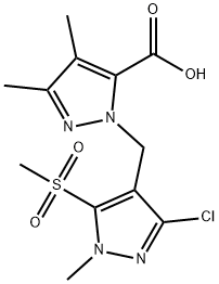 1-[(3-chloro-1-Methyl-5-(Methylsulfonyl)-1H-pyrazol-4-yl)Methyl]-3,4-diMethyl-1H-pyrazol-5-carboxylic acid 化学構造式