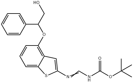 (E)-tert-butyl aMino(4-(2-hydroxy-1-phenylethoxy)benzo[b]thiophen-2-yl)MethylenecarbaMate 化学構造式