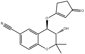 (-)-(3S,4R)-3,4-ジヒドロ-3-ヒドロキシ-2,2-ジメチル-4-(3-オキソ-1-シクロペンテニル-2-オキシ)-2H-1-ベンジルピラン-6-カルボニトリル 化学構造式