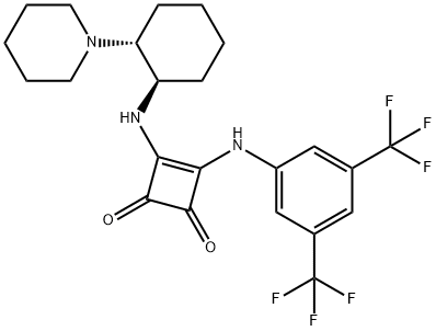 3-[(2α-ピペリジノシクロヘキサン-1β-イル)アミノ]-4-[3,5-ビス(トリフルオロメチル)アニリノ]-3-シクロブテン-1,2-ジオン 化学構造式