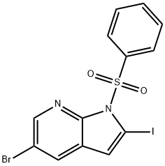5-ブロモ-2-ヨード-1-(フェニルスルホニル)-1H-ピロロ[2,3-B]ピリジン 化学構造式
