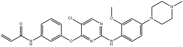 N-[3-[2-[4-(4-メチルピペラジン-1-イル)-2-メトキシフェニルアミノ]-5-クロロピリミジン-4-イルオキシ]フェニル]アクリルアミド 化学構造式