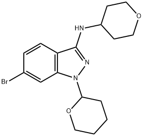 6-溴-1-(四氢-2H-吡喃-2-基)-N-(四氢-2H-吡喃-4-基)-1H-吲唑-3-胺, 1214900-68-1, 结构式