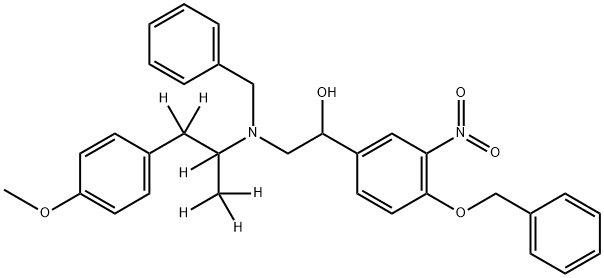 RAC-N-BENZYL-N-[2-HYDROXYL-2-(4-BENZYLOXY-3-NITROPHENYL)-ETHYL]-3-(4-METHOXYPHENYL)-2-PROPYLAMINE-D6, 1216475-21-6, 结构式