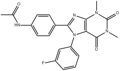1,3-ジメチル-7-(3-フルオロフェニル)-8-[4-(アセチルアミノ)フェニル]-1H-プリン-2,6(3H,7H)-ジオン 化学構造式