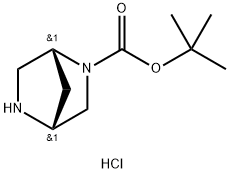 2,5-DIAZABICYCLO[2.2.1]HEPTANE-2-CARBOXYLIC ACID, 1,1-DIMETHYLETHYL ESTER, HYDROCHLORIDE (1:1), (1R,4R)- 结构式