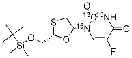 cis-5-Fluoro-1-[2-[[[(1,1-dimethylethyl)dimethylsilyl]oxy]methyl]-1,3-oxathiolan-5-yl]-2,4(1H,3H)-pyrimidinedione-13C,15N2 化学構造式