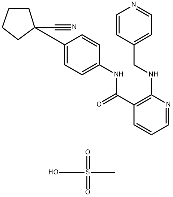 N-[4-(1-氰基环戊基)苯基]-2-[(4-吡啶甲基)氨基]-3-吡啶甲酰胺甲磺酸盐 结构式