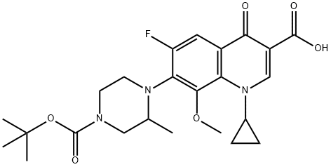 3-Quinolinecarboxylic acid, 1-cyclopropyl-7-[4-[(1,1-diMethylethoxy)carbonyl]-2-Methyl-1-piperazinyl]-6-fluoro-1,4-dihydro-8-Methoxy-4-oxo- Struktur
