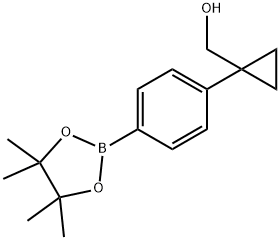 (1-(4-(4,4,5,5-テトラメチル-1,3,2-ジオキサボロラン-2-イル)フェニル)シクロプロピル)メタノール 化学構造式