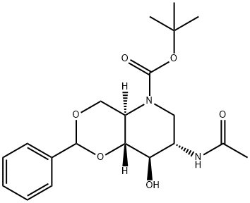 2-ACETAMIDO-4,6-O-BENZYLIDENE-N-(TERT-BUTOXYCARBONYL)-1,2,5-TRIDEOXY-1,5-IMINO-D-GLUCITOL, 1221795-90-9, 结构式