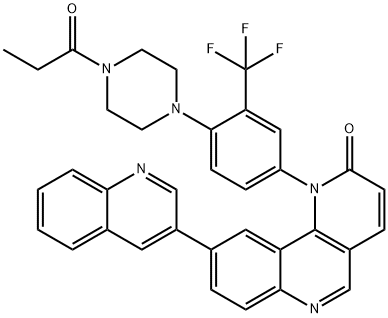 1-[4-[4-(1-氧代丙基)-1-哌嗪基]-3-(三氟甲基)苯基]-9-(3-喹啉基)苯并[H]-1,6-萘啶-2(1H)-酮, 1222998-36-8, 结构式