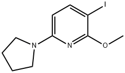 3-ヨード-2-メトキシ-6-(ピロリジン-1-イル)ピリジン 化学構造式