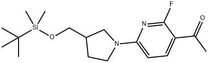 1-(6-(3-((tert-Butyldimethylsilyloxy)methyl)-pyrrolidin-1-yl)-2-fluoropyridin-3-yl)ethanone 化学構造式