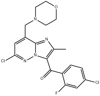 (4-Chloro-2-fluorophenyl)(6-chloro-2-methyl-8-(morpholinomethyl)-imidazo[1,2-b]pyridazin-3-yl)met 化学構造式