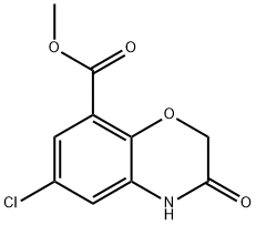 6-クロロ-3,4-ジヒドロ-3-オキソ-2H-1,4-ベンゾキサジン-8-カルボン酸メチルエステル 化学構造式
