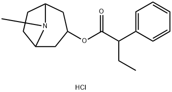 8-Methyl-8-azabicyclo[3.2.1]oct-3-yl-2-phenylbutanoate hydrochloride 化学構造式