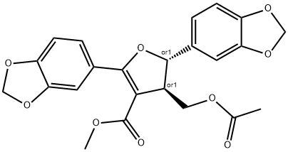 methyl 4-acetoxymethyl-4,5-dihydro-2,5-bis(3,4-methylenedioxyphenyl)-3-furancarboxylate 结构式