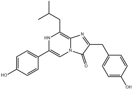 Imidazo[1,2-a]pyrazin-3(7H)-one,  6-(4-hydroxyphenyl)-2-[(4-hydroxyphenyl)methyl]-8-(2-methylpropyl)-,123437-24-1,结构式