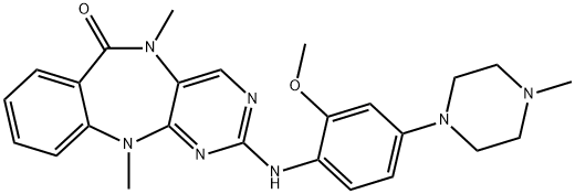 5-{[2-メトキシ-4-(4-メチルピペラジン-1-イル)フェニル]アミノ}-2,9-ジメチル-2,4,6,9-テトラアザトリシクロ[9.4.0.03,8]ペンタデカ-1(15),3,5,7,11,13-ヘキサエン-10-オン 化学構造式