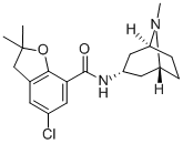 5-クロロ-2,3-ジヒドロ-2,2-ジメチル-N-[(1R,5S)-8-メチル-8-アザビシクロ[3.2.1]オクタン-3α-イル]ベンゾフラン-7-カルボアミド 化学構造式