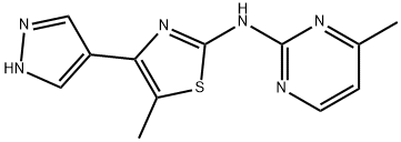 4-メチル-N-[5-メチル-4-(1H-ピラゾール-4-イル)-2-チアゾリル]ピリミジン-2-アミン 化学構造式